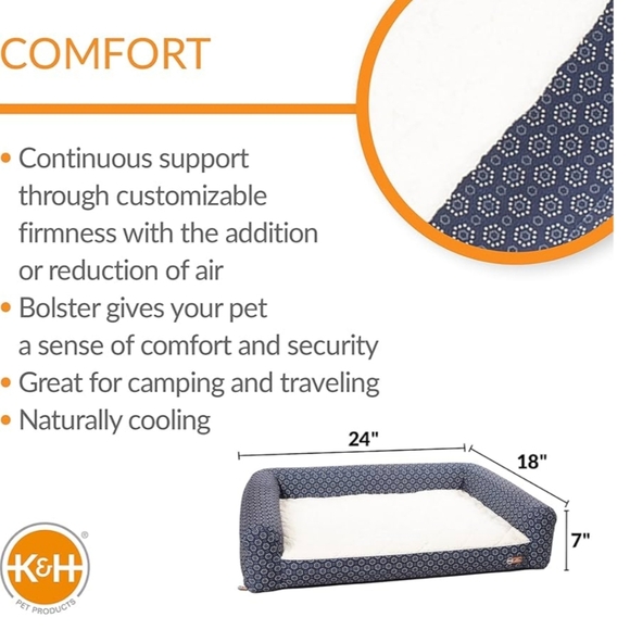 K&H Pet Products Air Sofa Bed Navy/Geo Flower Small 18 X 24 Blue & White Dog Bed - Picture 2 of 4